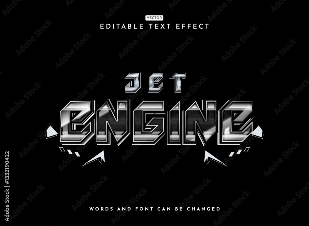 Poster jet engine colorful modern retro futuristic chrome text effect with abstract line tech