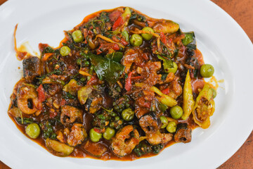 Thai stir-fried spicy eel dish. The herbs and spices used to garnish this dish add flavor.