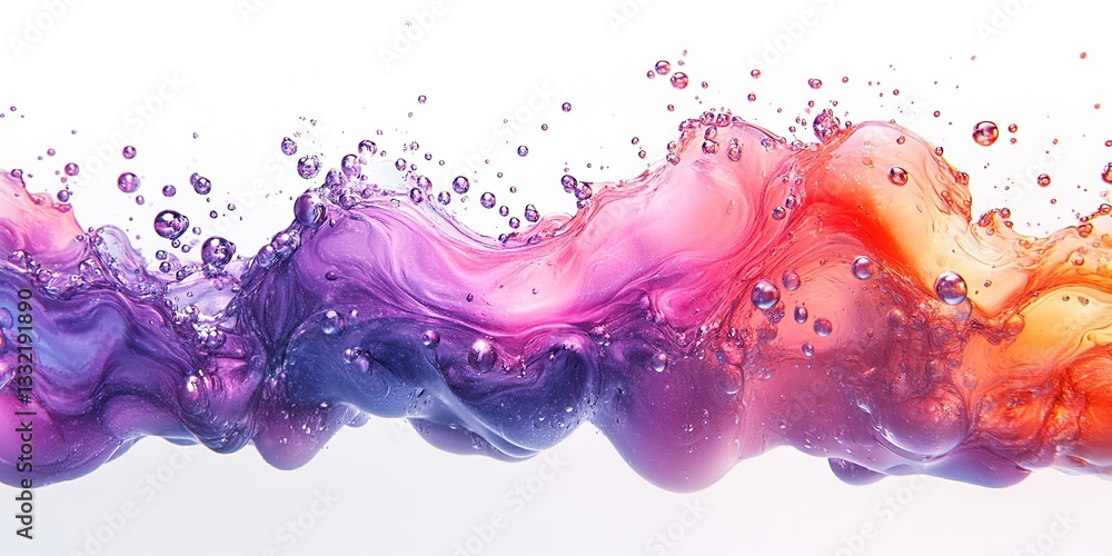 Poster colorful splashes of liquid creating dynamic wave patterns under bright light