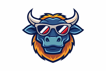 funny bull head with nice sunglasses logo vector