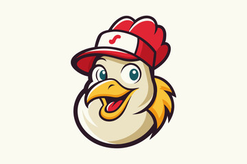 funny chicken head with cap logo vector