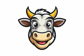 funny cow head vector logo with white background
