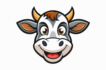funny cow head vector logo with white background