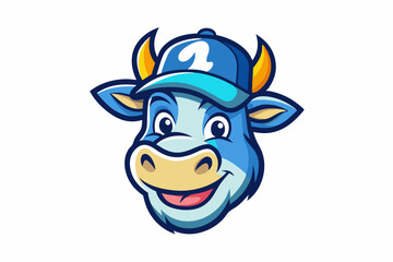 funny cow head with cap vector logo