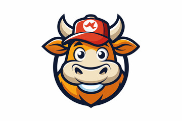 funny cow head with cap vector logo