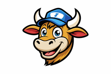 funny cow head with cap vector logo