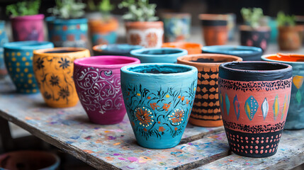 Fototapeta premium diy painted garden pots wallpaper,