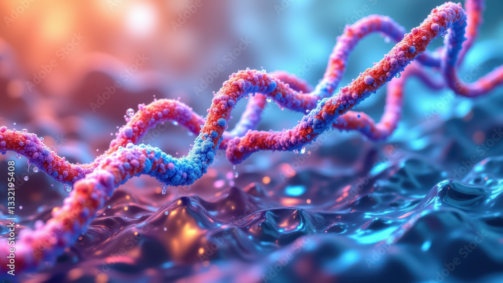 Aufkleber a detailed 3d rendering of a dna double helix with colorful molecular components against a gradient 
