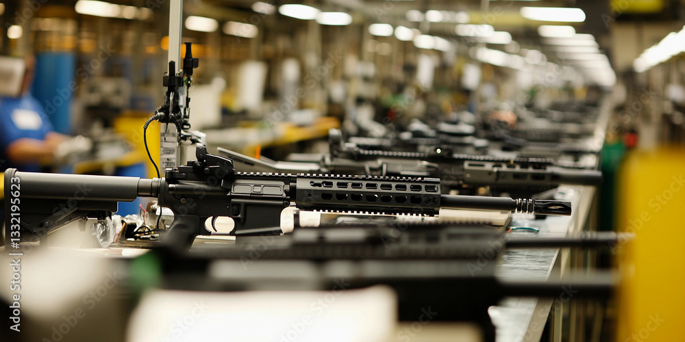 Poster assembly of firearms in a manufacturing facility generative ai