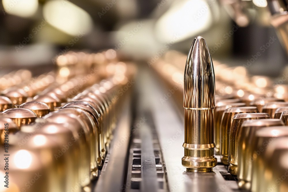 Fototapete shiny bullet stands out on a production line in a factory generative ai