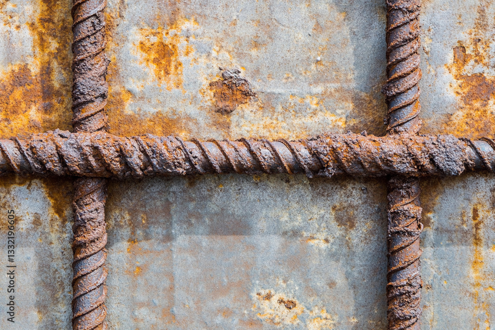 Poster rusty steel rebar grid creates abstract industrial texture generative ai