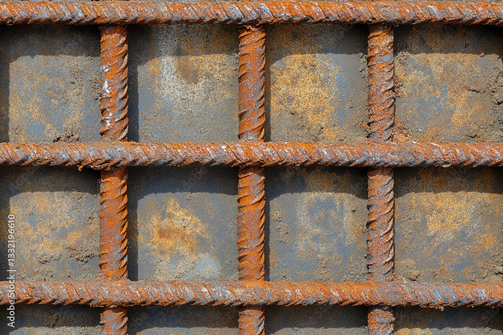 Poster rusty steel rebar grid creates an abstract industrial design generative ai
