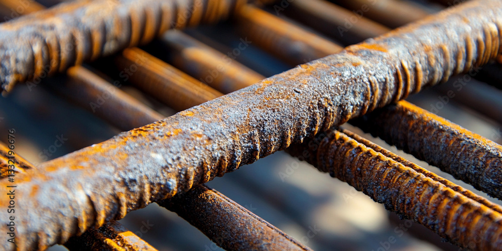 Aufkleber rusty steel rebar grid showcases texture and color variations generative ai