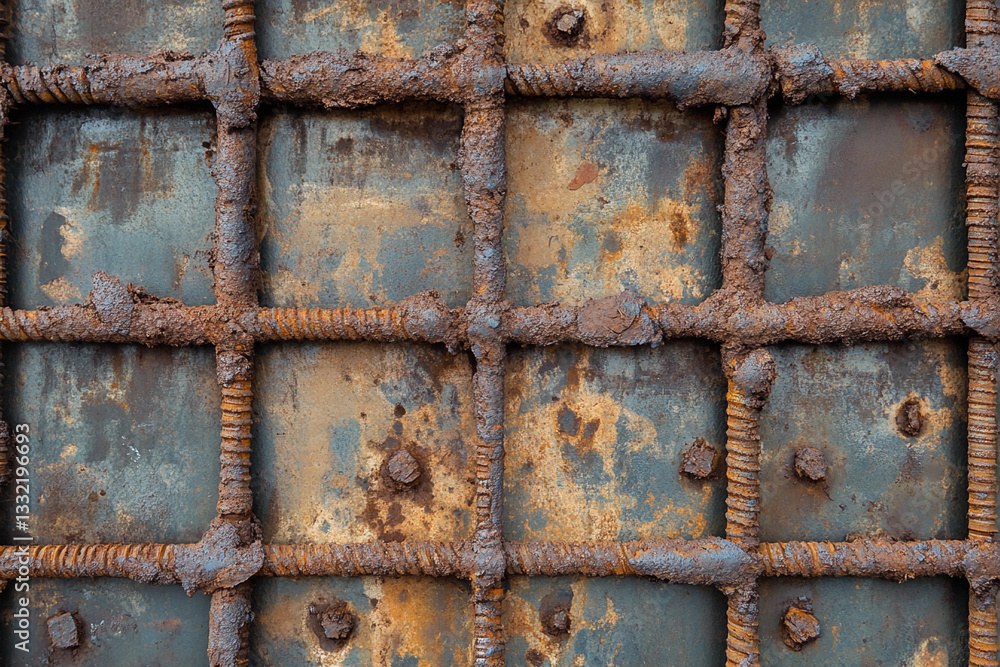 Aufkleber rusty steel rebar grid with weathered texture and colors generative ai