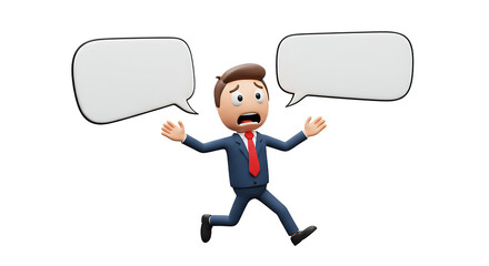 Running Cartoon Character Scared of Two Speech Bubbles Illustration