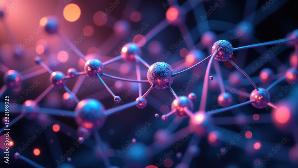 Poster molecular structure in vibrant colors emphasizing the intricate connections between atoms.