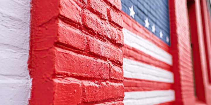 Red Brick Wall and Blurred American Flag Mural