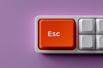 Bright red escape key on a keyboard against a soft purple background creating a modern and minimalist aesthetic