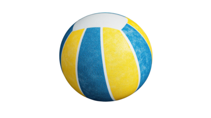 Yellow and blue beach volleyball ball rotating on transparent background