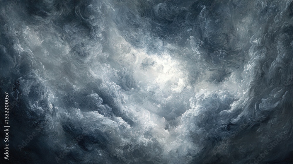 Aufkleber a dramatic sky filled with swirling dark clouds, illuminated by soft light, creating a moody and atm