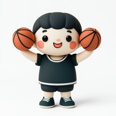 Cheerful Child Cartoon Character Holding Basketballs in Playful Style