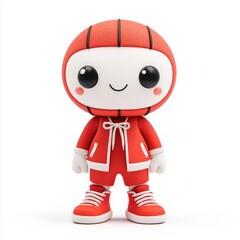 Cute Cartoon Character with Basketball Theme in Bright Red Outfit