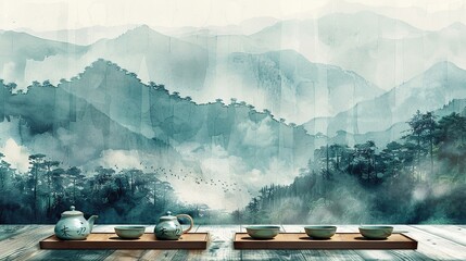 Floating Porcelain Mountain Tea Space - Neo-Chinese Zen Aesthetics for Luxury Brand Visuals