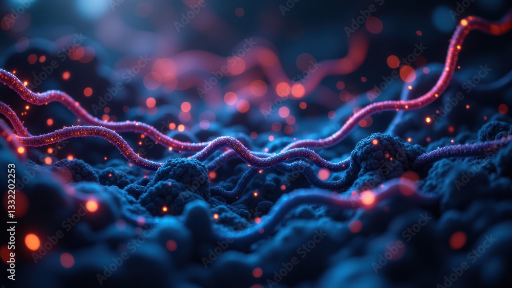 Aufkleber close-up image of a microscopic molecular structure with glowing elements, likely representing a bio
