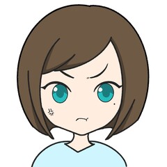 Angry Female Character Illustration Icon | Short Bob, Frowning, SNS Profile
