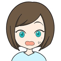 Surprised Female Character Illustration Icon | Short Bob, Big Eyes, SNS Profile