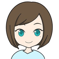 Simple Female Character Illustration Icon | Short Bob, Neutral Expression, SNS Profile