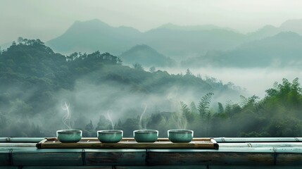 Floating Porcelain Mountain Tea Space - Neo-Chinese Zen Aesthetics for Luxury Brand Visuals