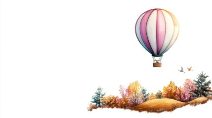 Obraz premium Colorful Hot Air Balloon Drifting Over Scenic Autumn Landscape