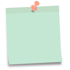 Pastel Mint Green Sticky Note with Pink Pushpin - Isolated on White Background - png & jpeg file - high resolution images