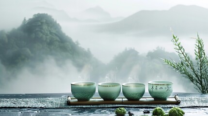 Floating Porcelain Mountain Tea Space - Neo-Chinese Zen Aesthetics for Luxury Brand Visuals