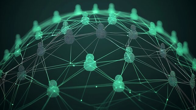 Networked digital people connected by illuminated lines in a sphere