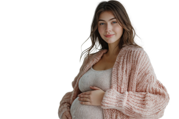 Pregnant Woman in Cardigan Holding Belly