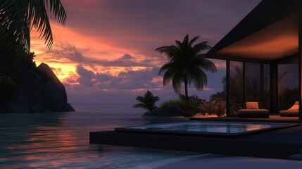 Tropical Sunset Oceanfront Luxury Villa