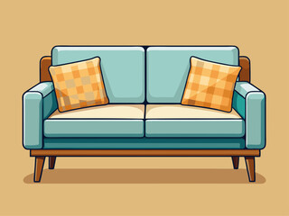 vector of simple two-seater fabric sofa with straight armrests and soft cushions. The design is minimal, perfect for a cozy living room setup.