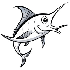 a cartoon illustration of a swordfish with a happy face.