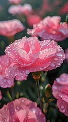 Fototapeta premium A gentle breeze rustles the damp petals, adding a sense of freshness and tranquility to the scene.
