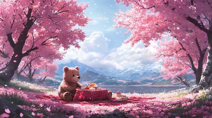  cherry blossom picnic wallpaper,