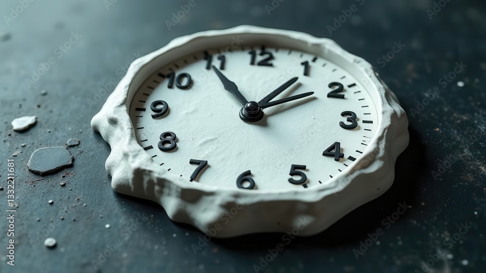 Poster a creative clock features a hand-crafted rustic design with exaggerated numbers set against a dark t