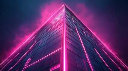 Glowing skyscraper under dramatic overcast sky with futuristic style high resolution picture