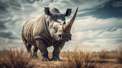 Fototapeta premium Rhino at Sunset in Savanna