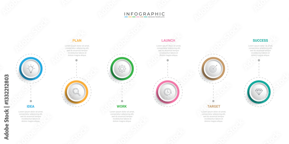 Poster vector infographic label design with circle template. business concept with 6 options, steps or proc
