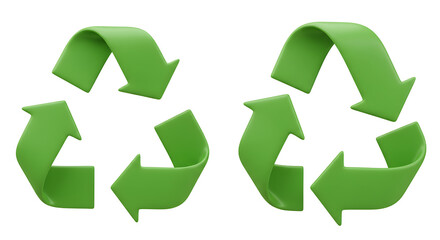 Obraz premium Two Green Recycle Symbols on a White Background Showing Sustainability