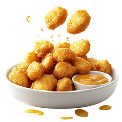A crispy chicken nuggets platter with honey mustard dipping sauce Isolated on Transparent Background