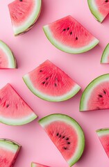 Watermelon Slices on Pink Background