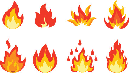 Three Cartoon Fire Icons in Different Stages of Intensity